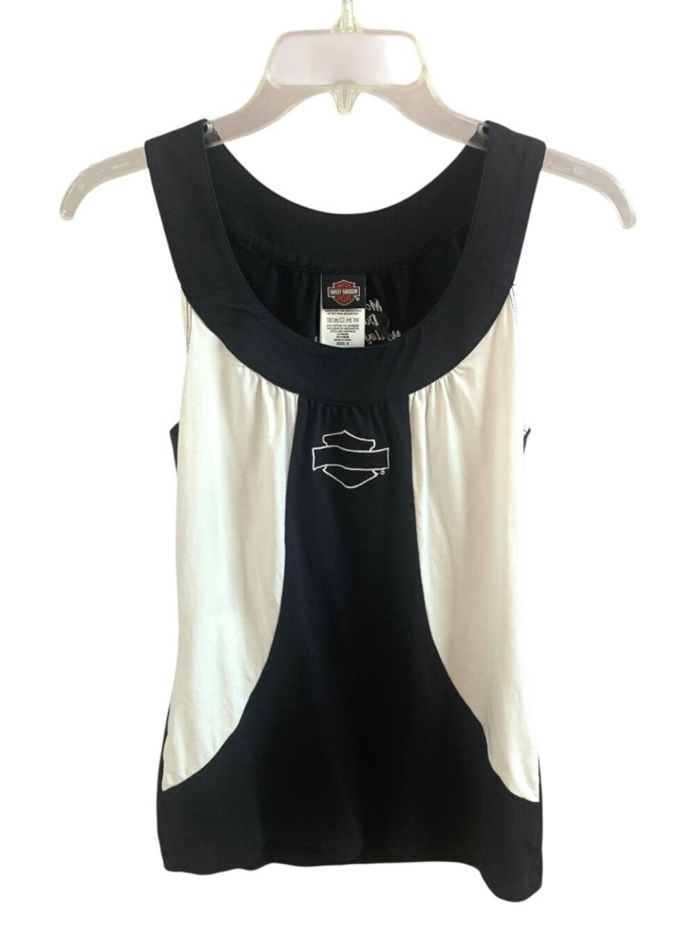 HARLEY DAVIDSON Black + White Sleeveless Knit Women's Tank Top Size Small